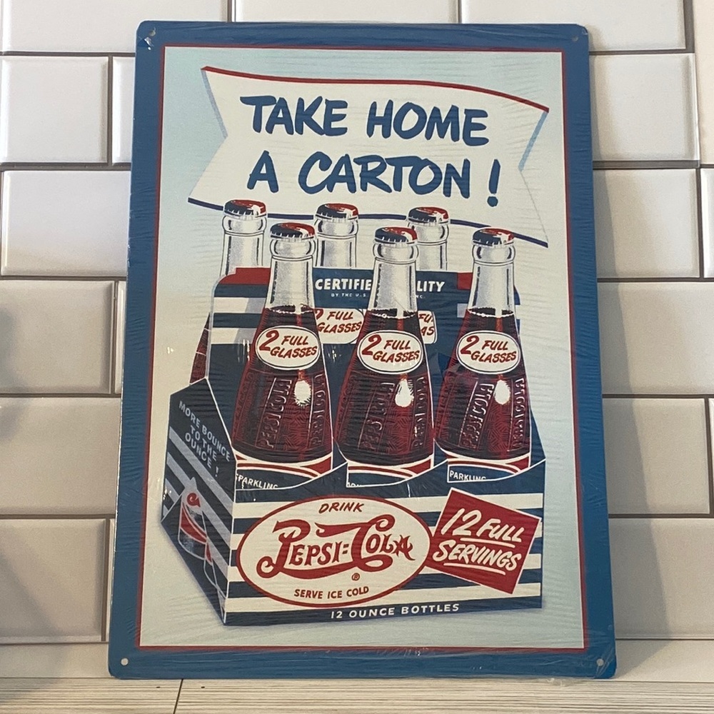 New Pepsi Cola Soda Take Home Carton 17" Metal Tin Sign Vintage Bar Man Cave